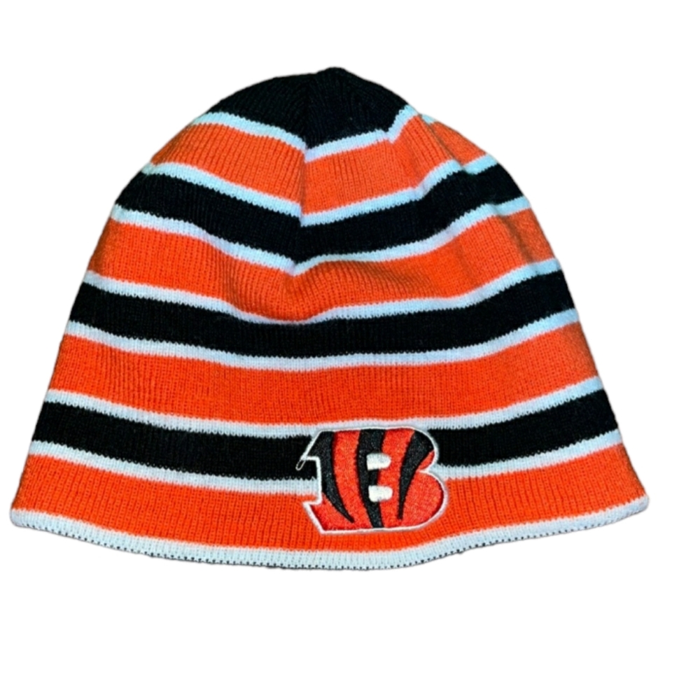 Cincinnati Bengals Orange and Black Striped Reversible Pull On Knit Hat small
